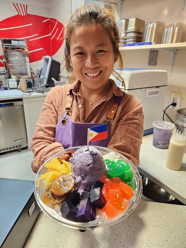 Chef Augelyn Francisco with a dish of halo halo