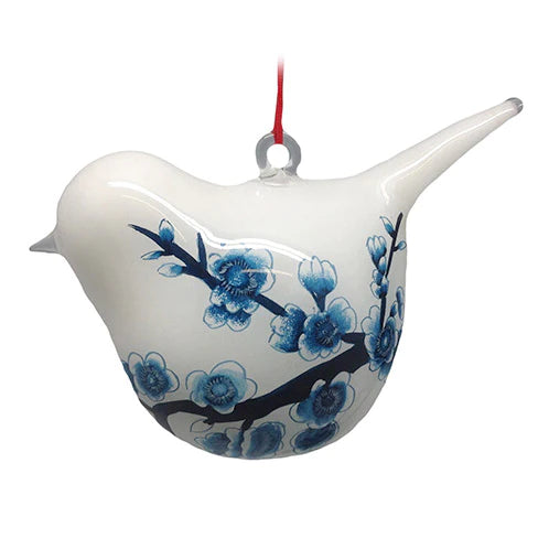 Blue on white bird ornament