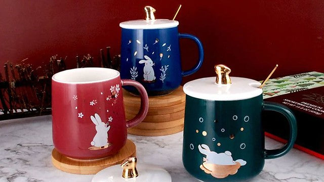 Moon rabbit mugs with caps