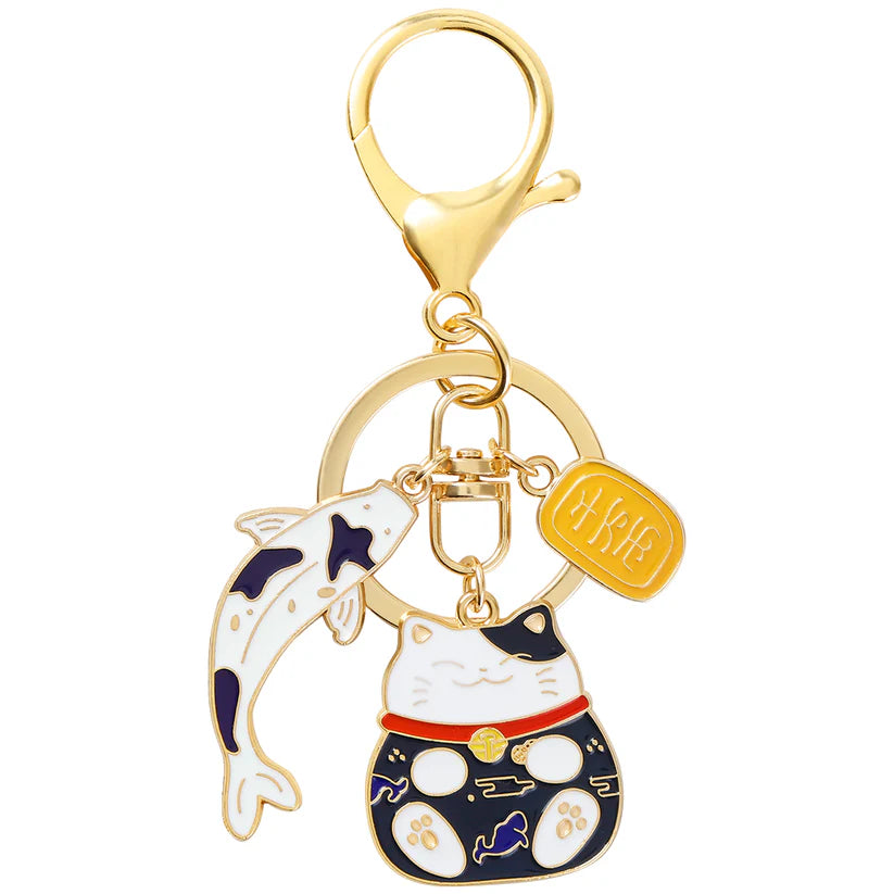 Black Lucky Cat Enamel Keychain