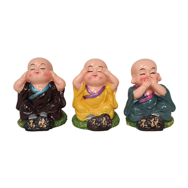 3 no evil monk figurines
