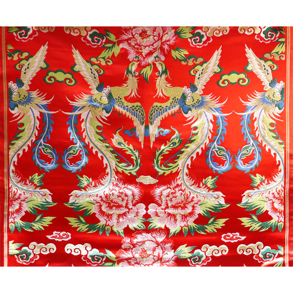 Colorful Double Phoenix Peony Brocade Fabric