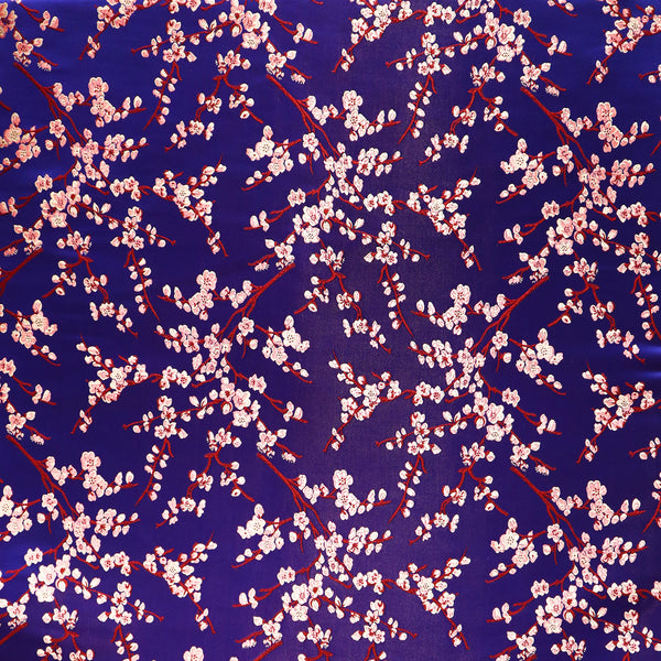 Blue Fabric with pink cherry blossom design