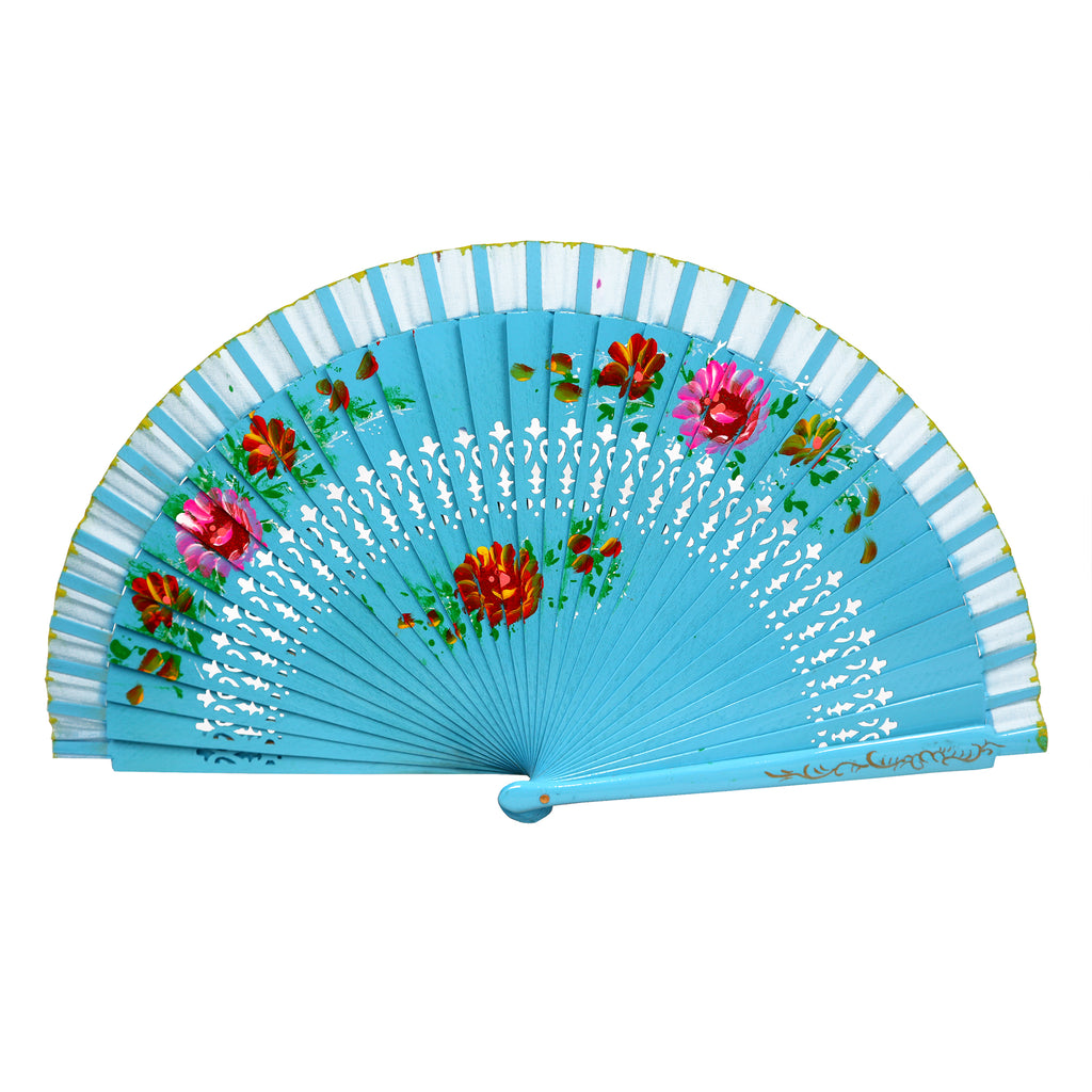 Painted Floral Wooden Spanish-Style Hand Fan