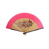 Painted Floral Wooden Hand Fan dark pink