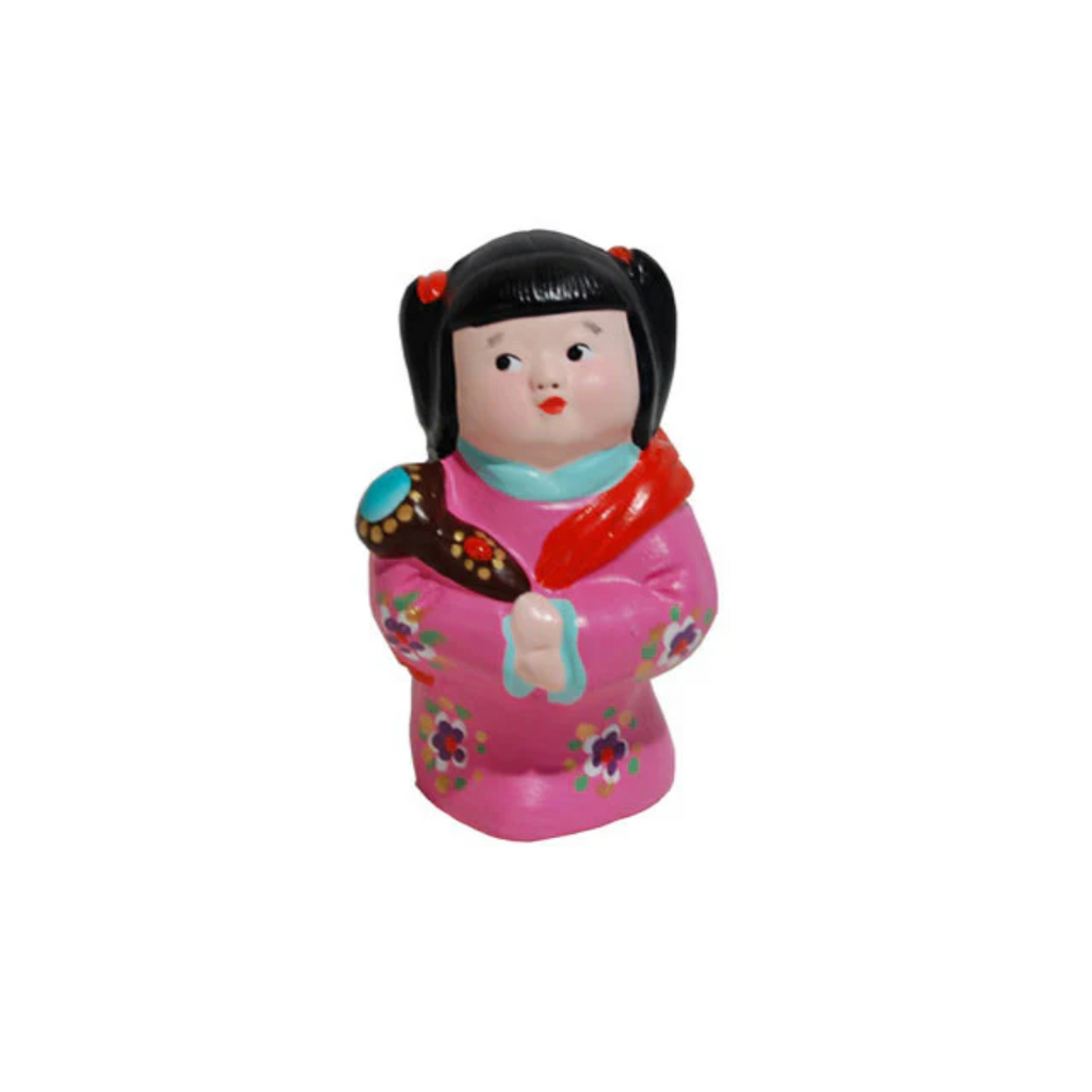 Hand Painted Clay Figurine (M) - Girl with Auspicious Baton