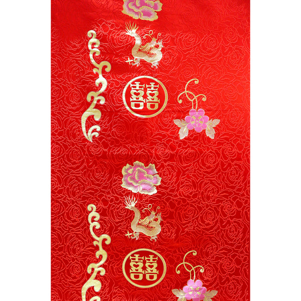 Double Happiness Brocade Fabric with Dragon and Flower