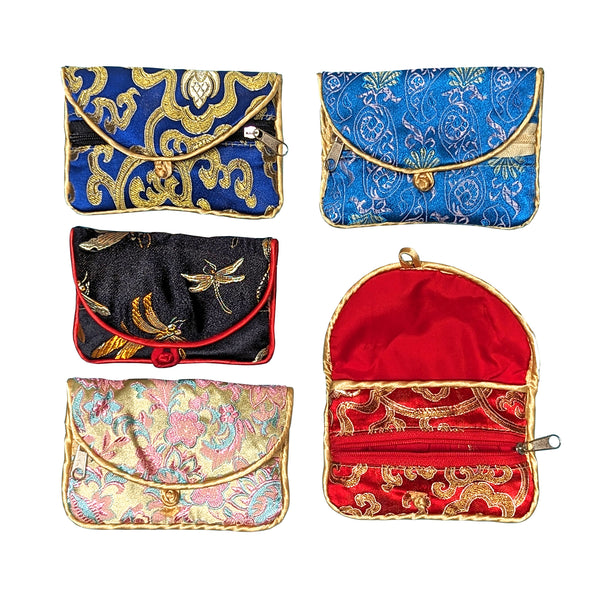 5 Brocade Coin Purses in various colors and designs