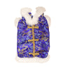 Blue fur-line brocade dog vest