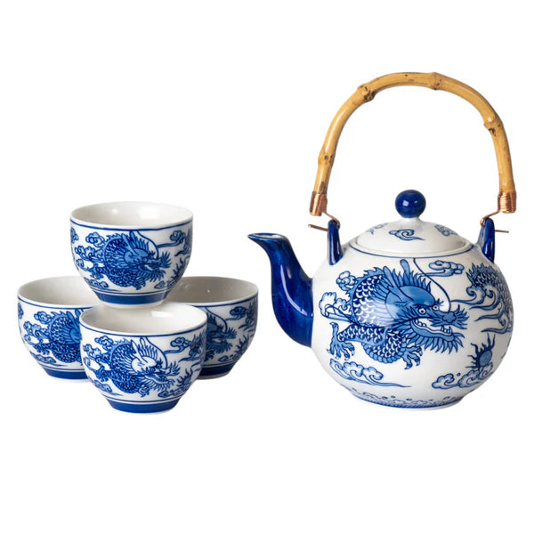 Blue and White Ryu Dragon Tea Set - Round