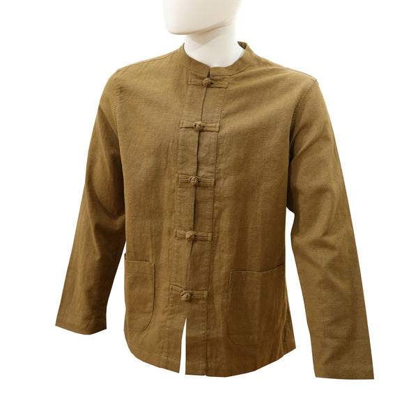 Linen Tang Jacket with Pankou Buttons - Ocher