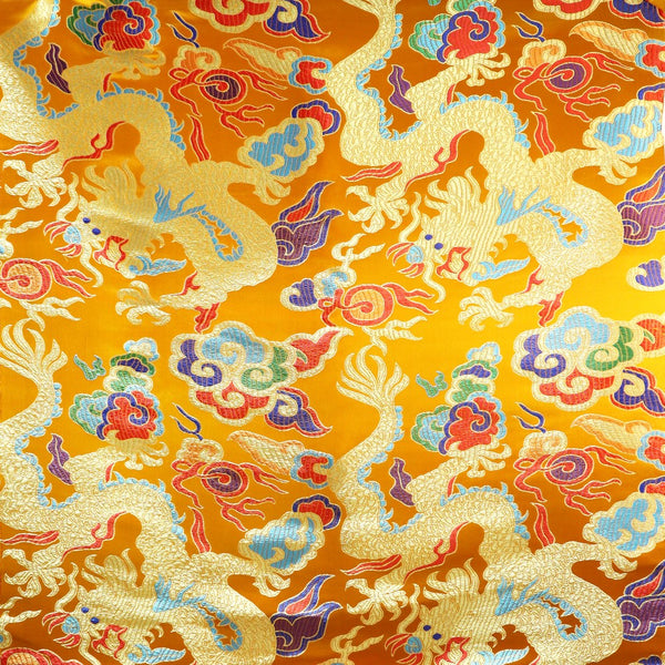 Golden Dragon on Colorful Cloud Brocade Fabric - Gold