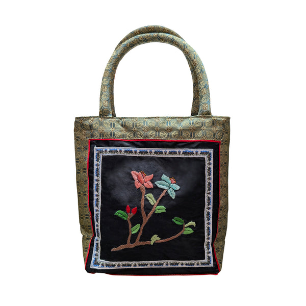 Mini Square Embroidered Tote Bag - Black