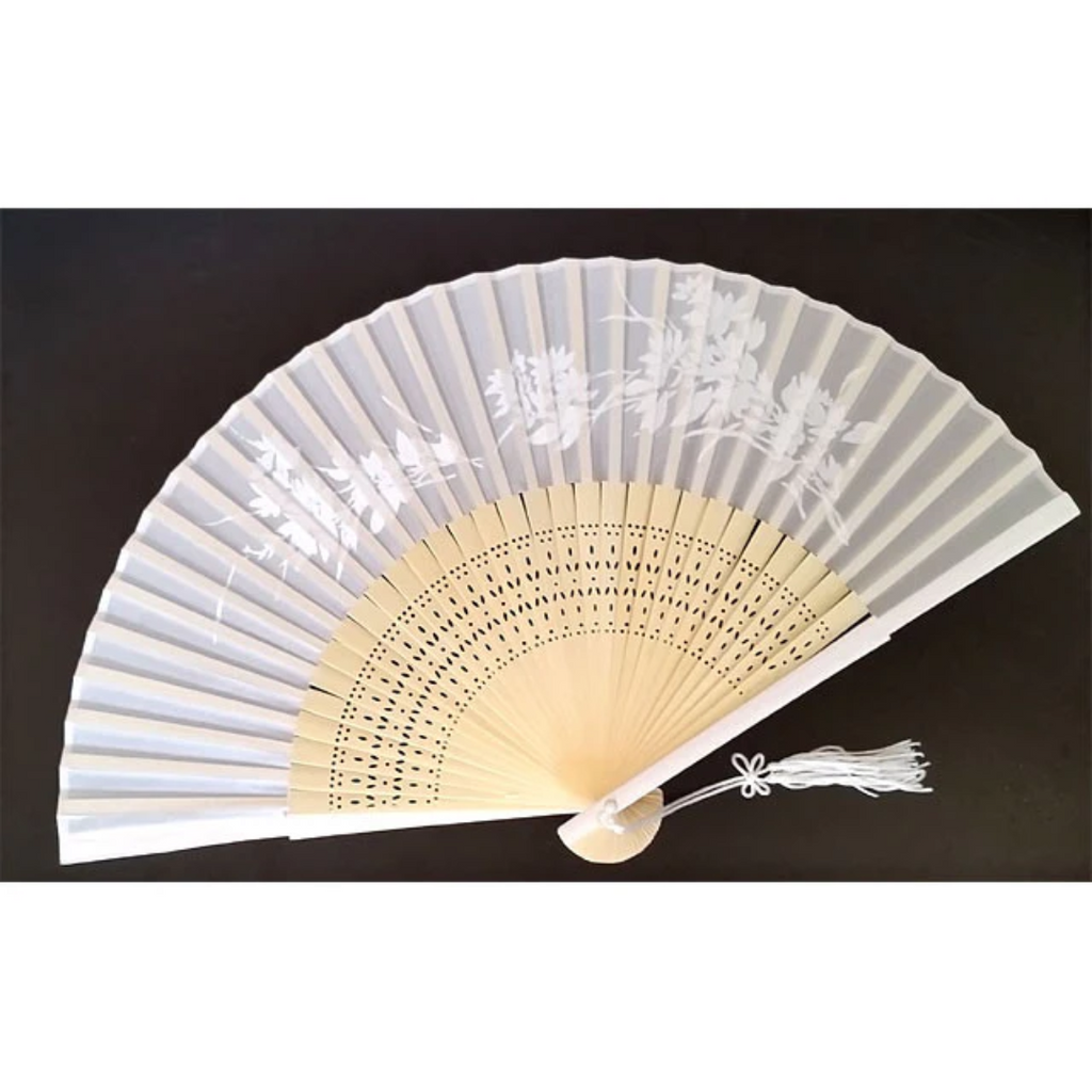 Bamboo Framed Silky Fan - White