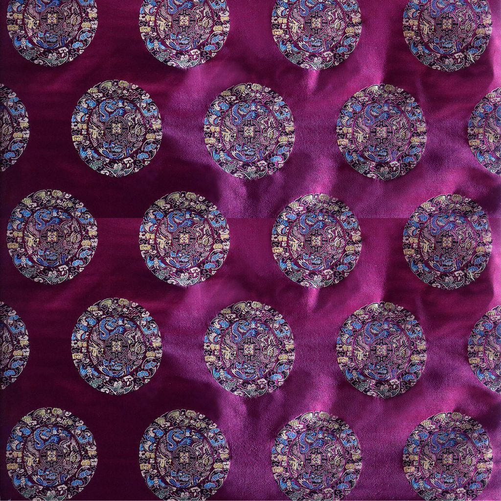 Bat Medallion Brocade Fabric - Purple