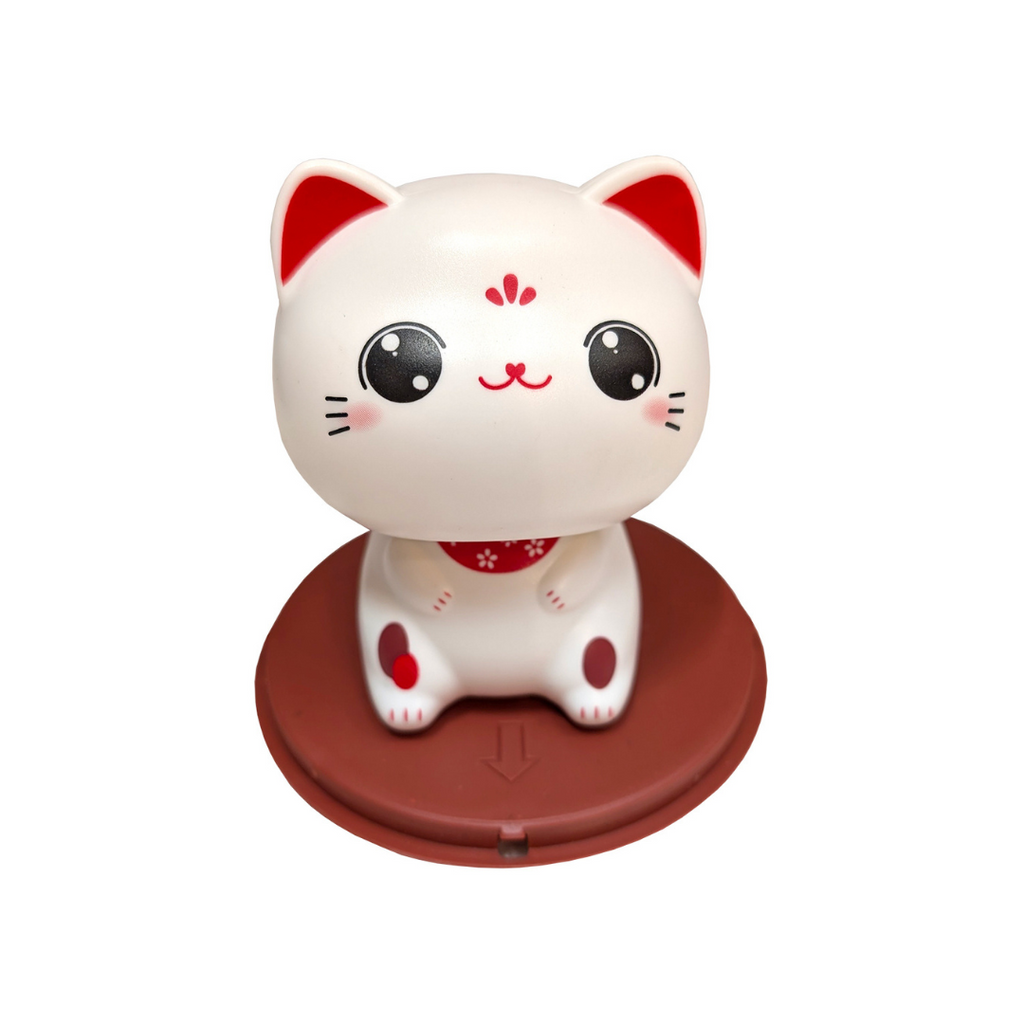 Solar Power Lucky Cat with Bobbing Head - White