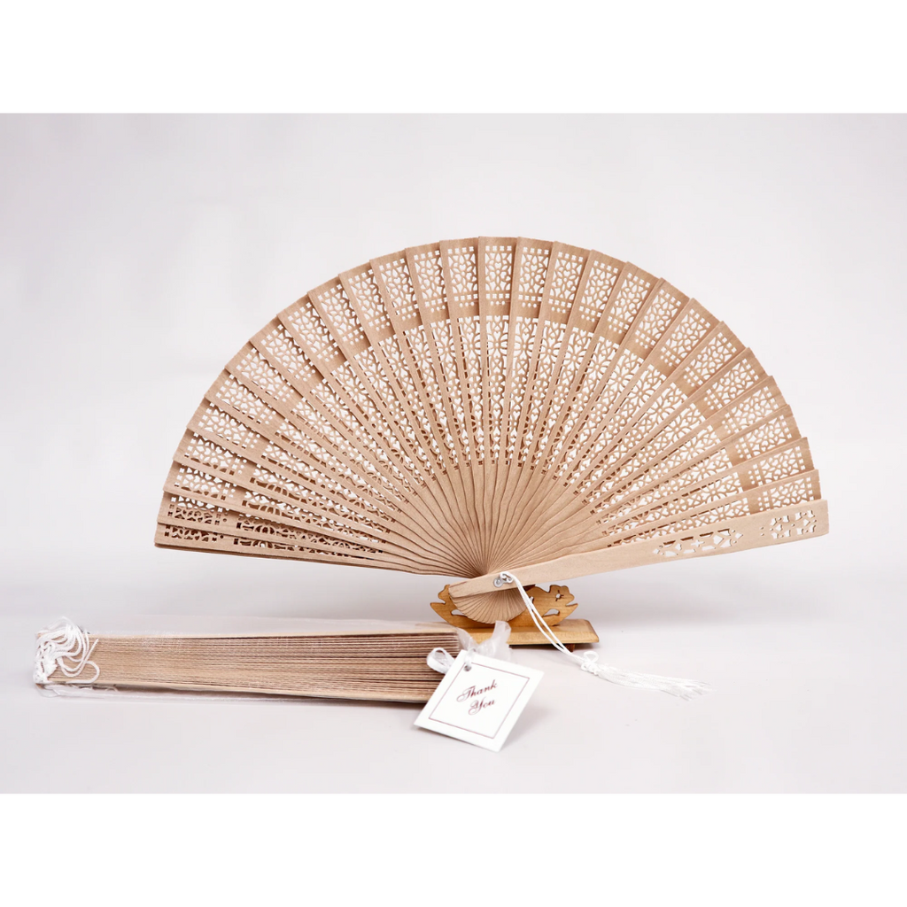 Carved Wooden Fan with Organza Bag