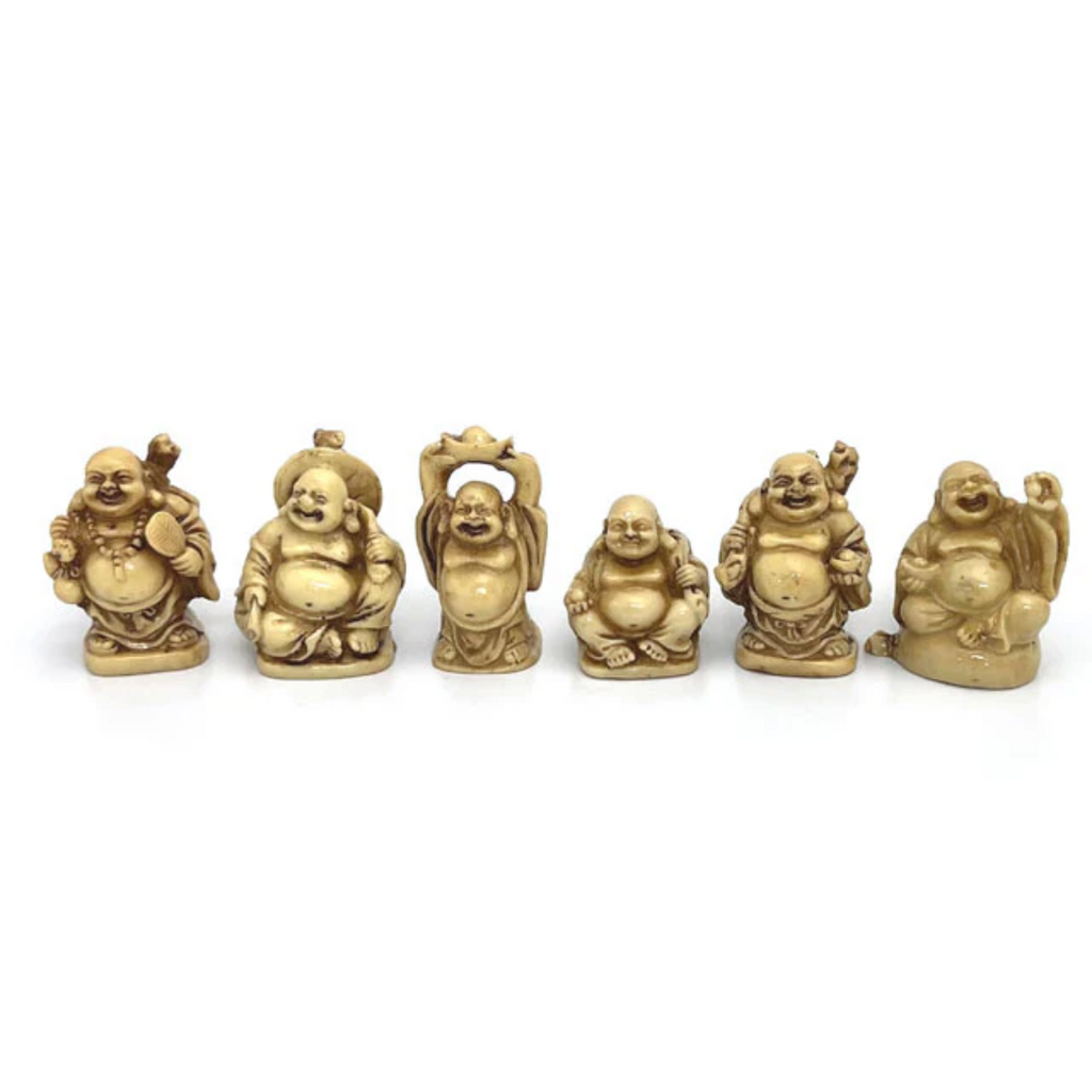 Faux Ivory Laughing Buddha - Set of 6 (2" H)