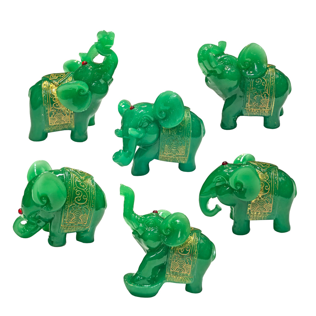 Red Stud Embellished Jade Green Elephant Figurine