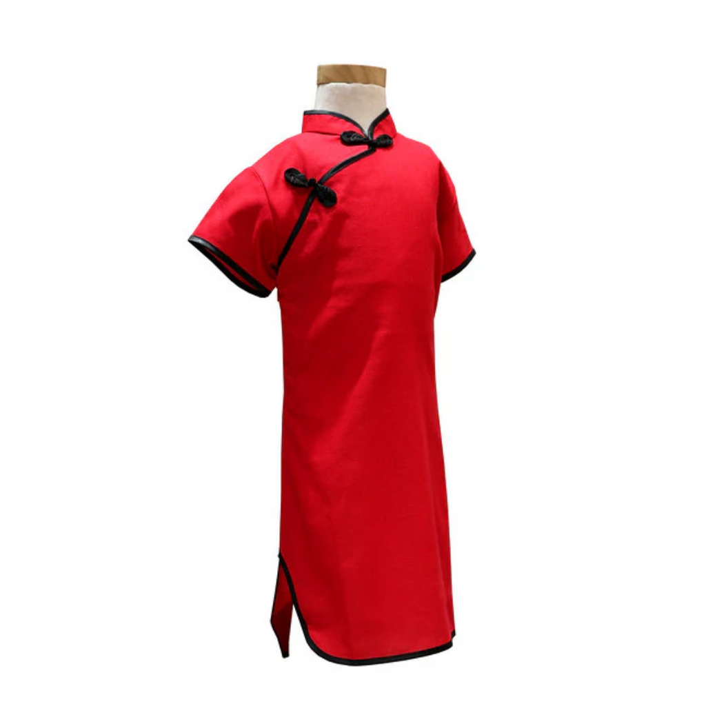 Girls Cotton Qipao - Solid Red