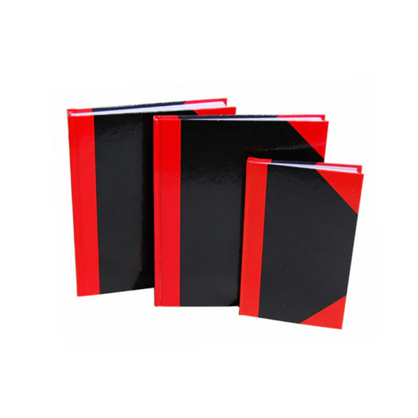 black with red corner hard cover notebook