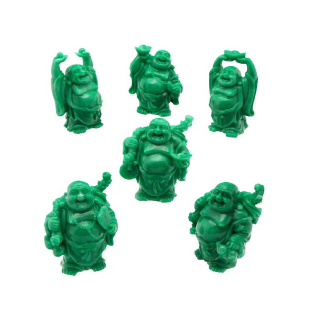 Jade Green Color Laughing Buddha Set of 6 (2" H)