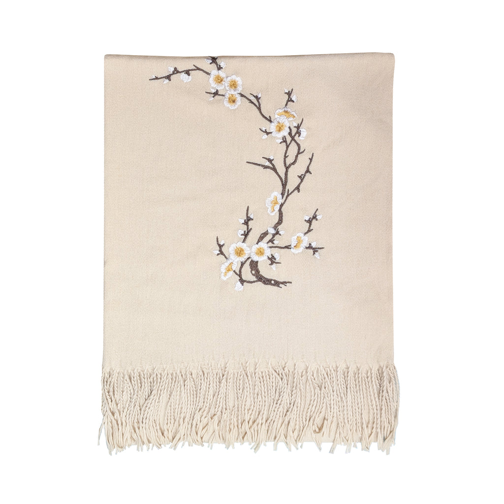 Scarf with Plum Blossom Embroidery - Champagne