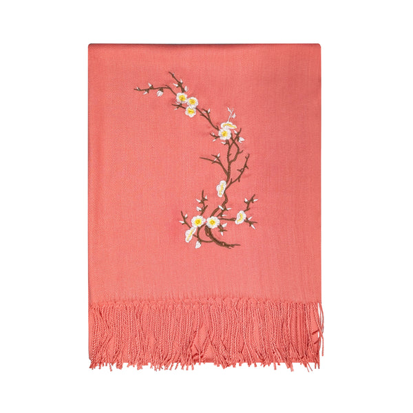 Scarf with Plum Blossom Embroidery - Pink