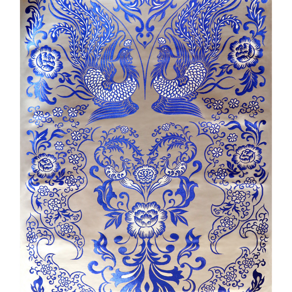 Blue and White Double Phoenix Brocade Fabric