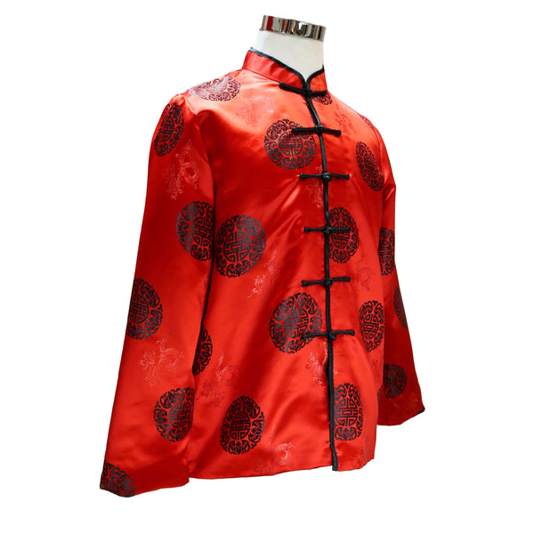 Tang Jacket with Longevity Pattern - Black on Red
