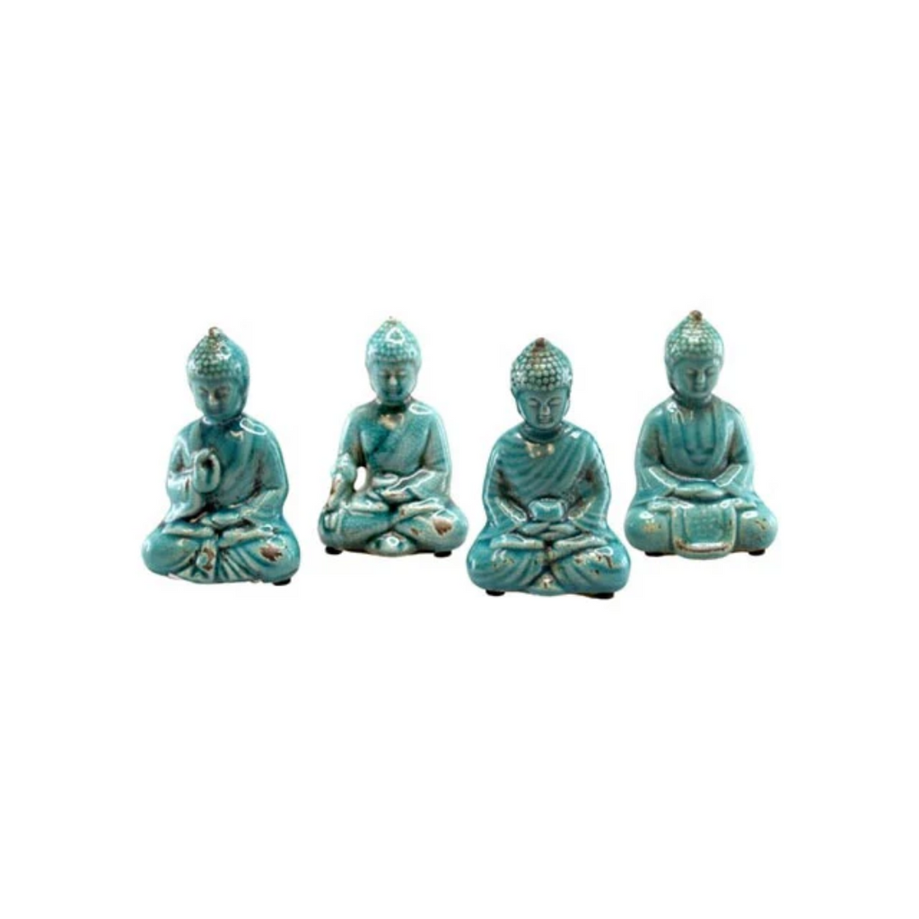 Teal Blue Ceramic Resting Buddha - 4"H