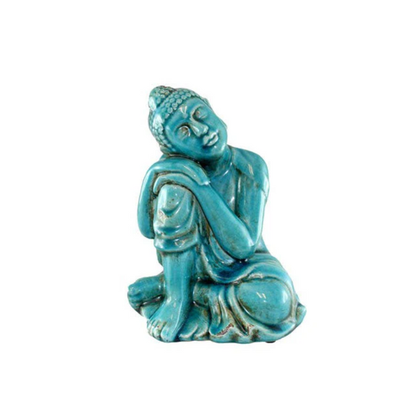 Ceramic Resting Buddha - Teal Blue