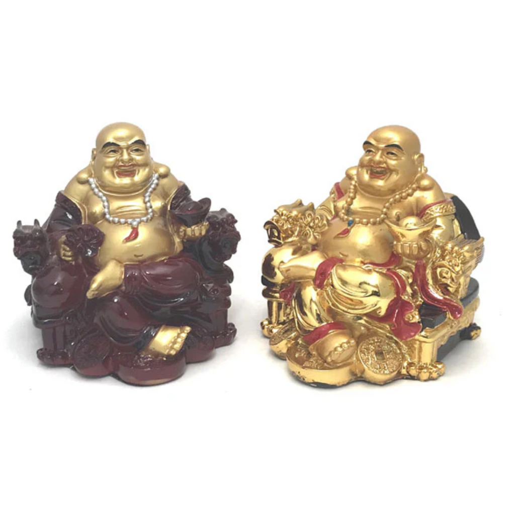 Laughing Buddha on Dragon Arm Rest Chair (4.5" H)