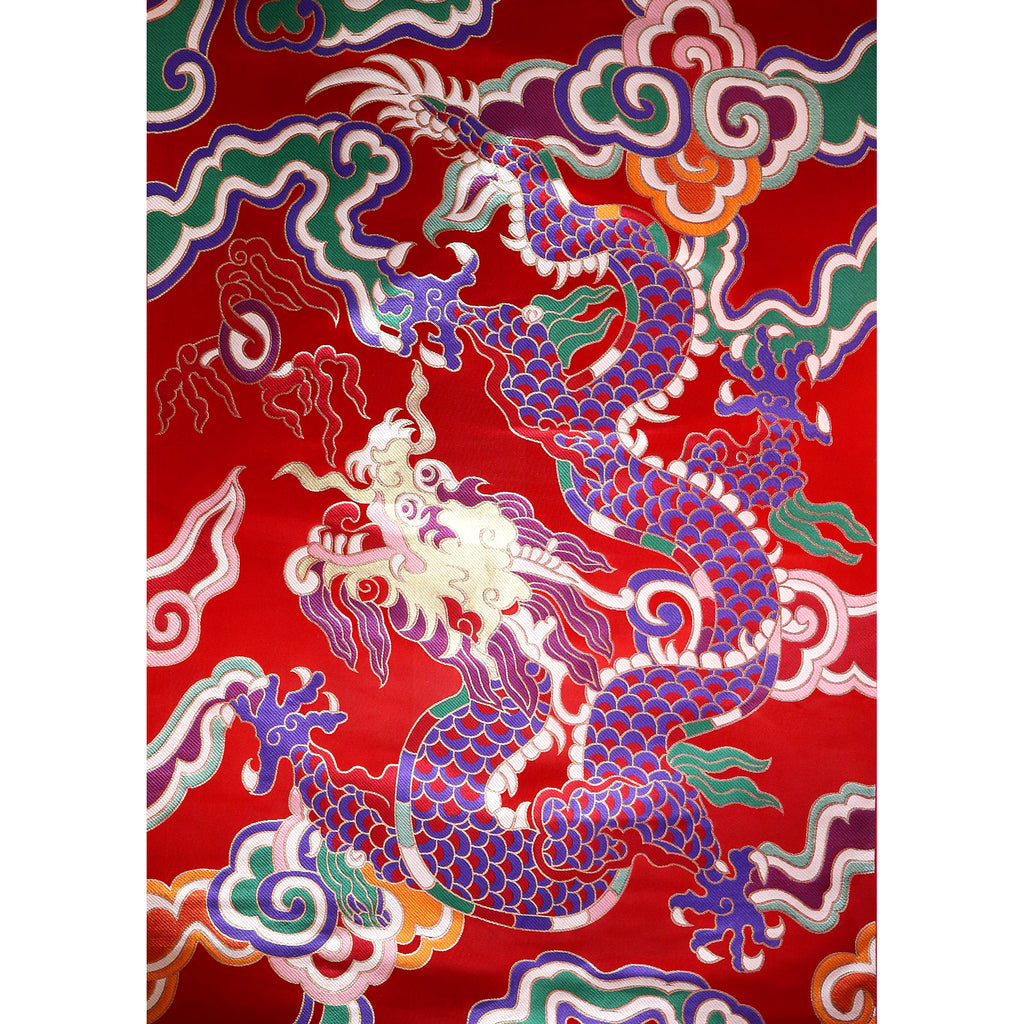 Multi-Color Giant Dragon Cloud Brocade Fabric - Red