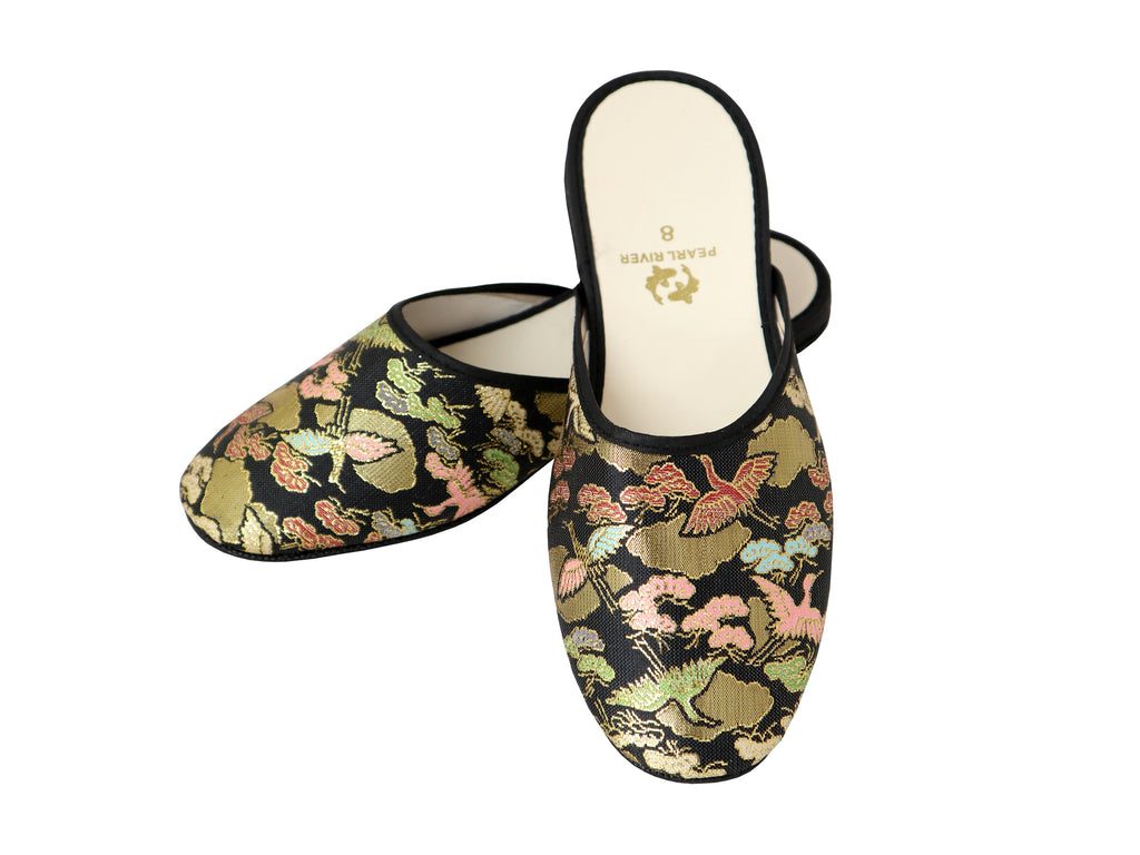 Golden Crane Brocade Slippers