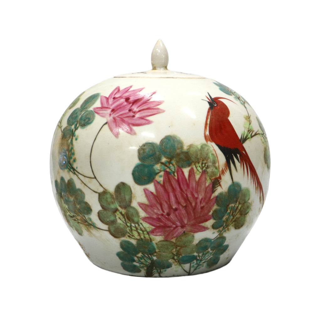 Apple-Shaped Bird Scene Jar with Lid