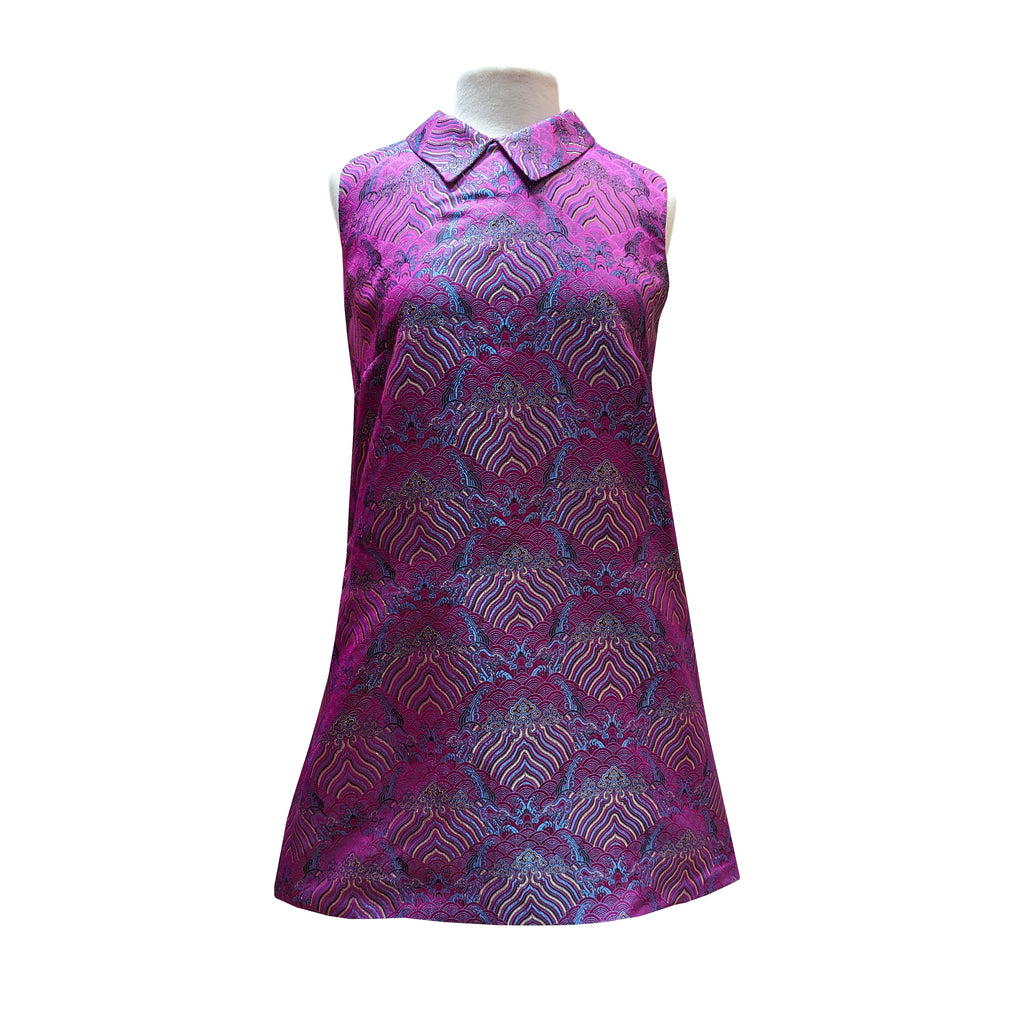 Cloud Brocade A-line Dress - Fuchsia