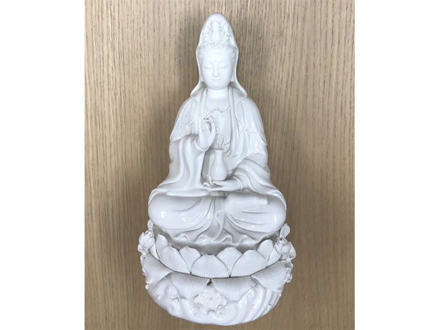 White Porcelain Sitting Guan Yin - 12"H