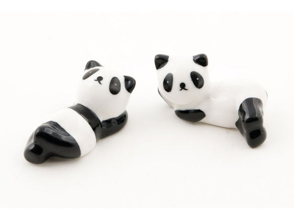 Two ceramic panda chopstick rests