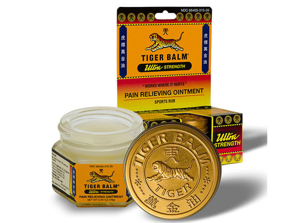 Jar of ultra strength tiger balm with packaging.