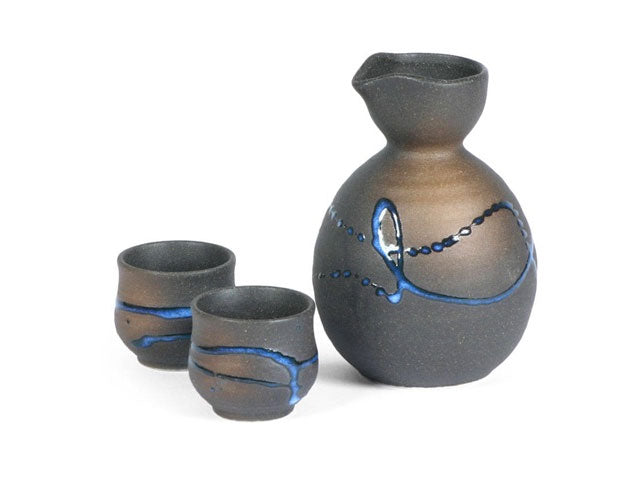 Blue Splatter Sake Set