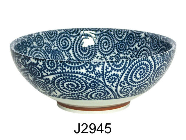 Blue on White Design Ceramic Serving Bowl - 8.25"