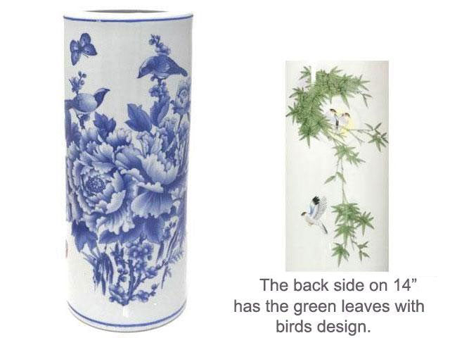 Bird and Butterfly Floral Cylinder Vase/Umbrella Holder